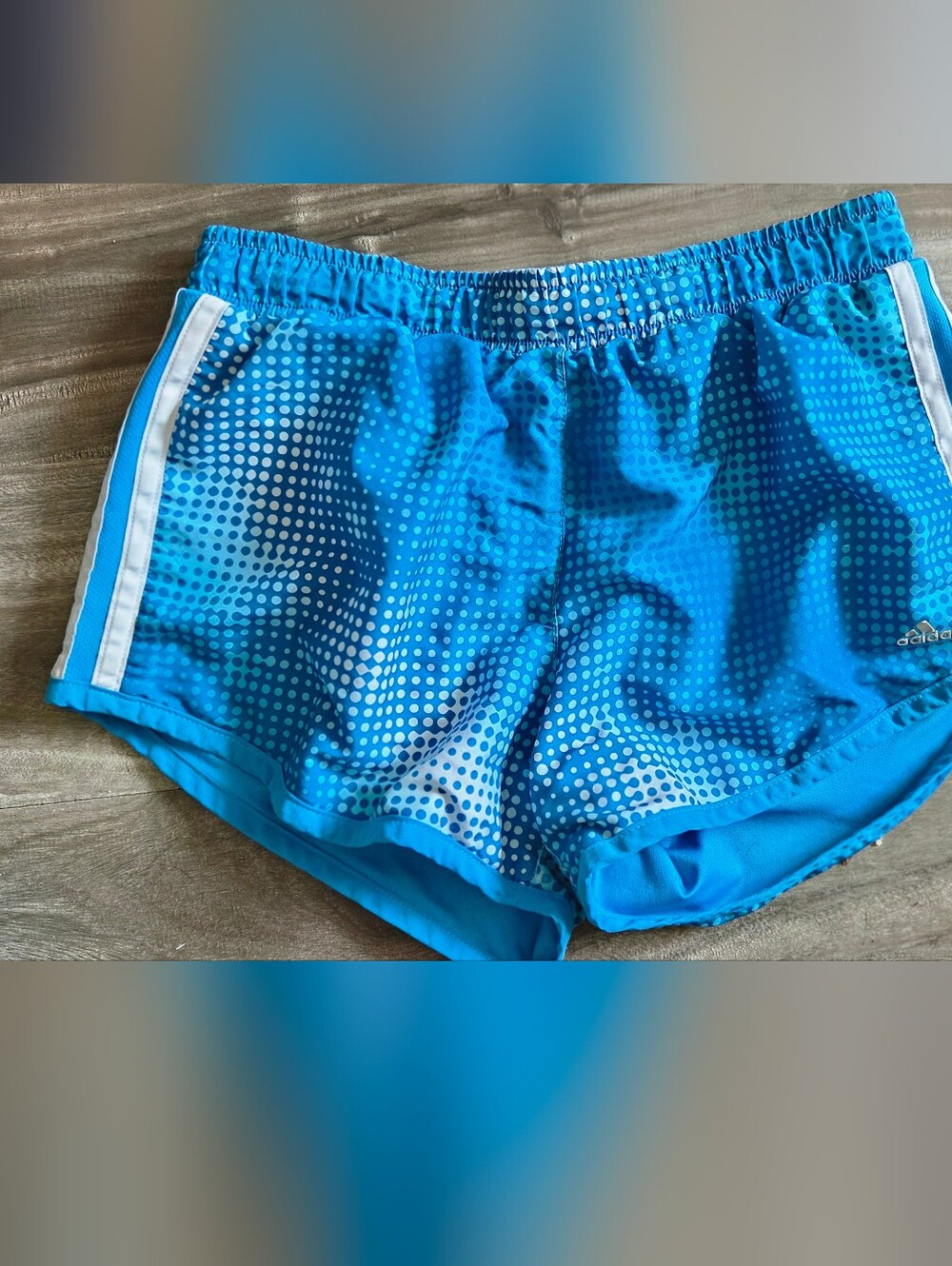 adidas Bright Blue Dot-Print Running Shorts with White Stripes